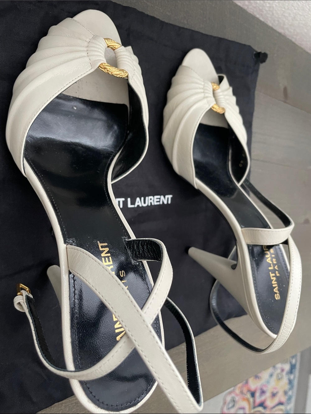 Authentic Saint Laurent Alma ring heel open toe cream size 40 worn once! - Picture 9 of 10
